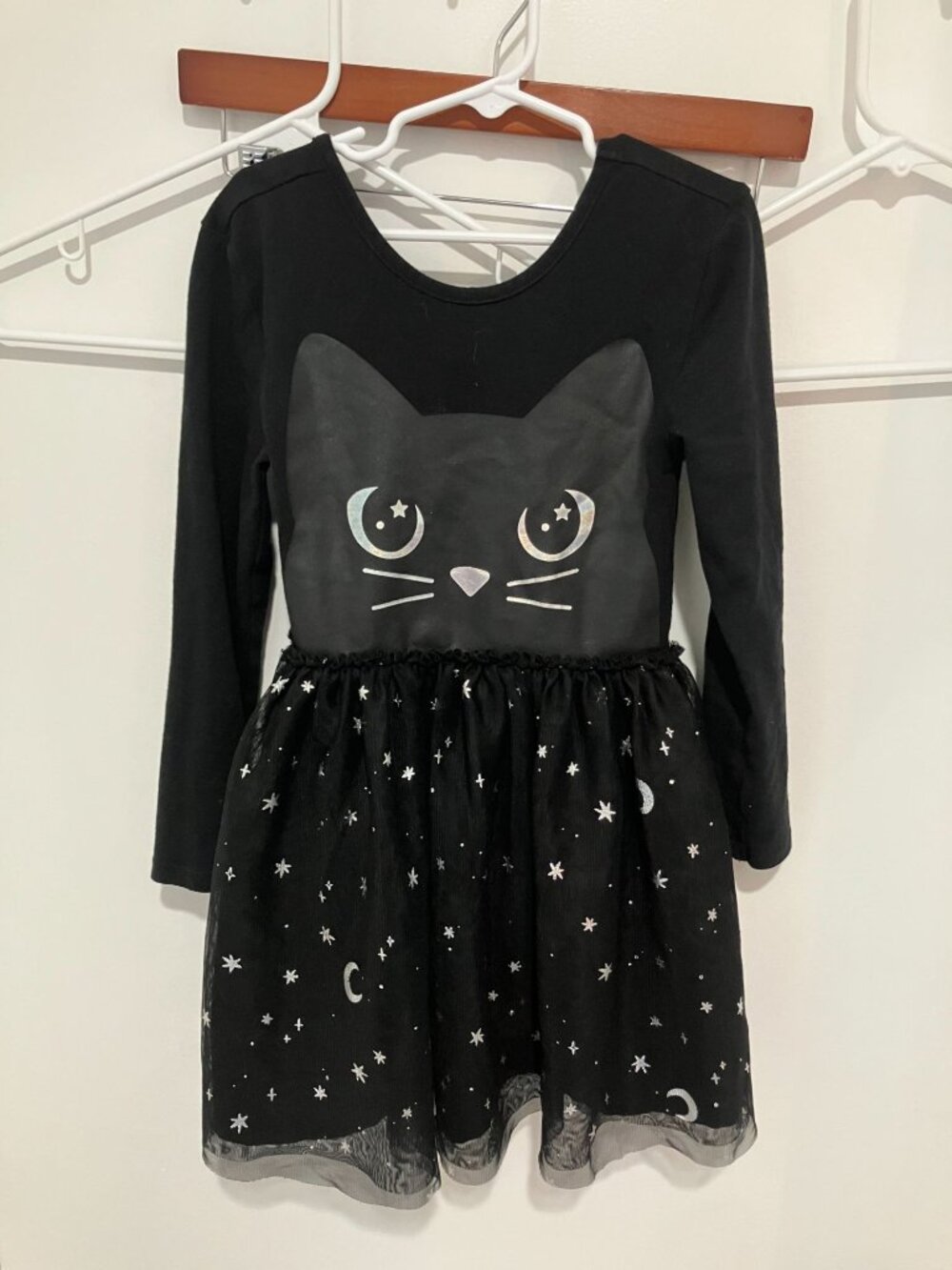 Old Navy Girls Long Sleeve Black Cat Halloween Dress, Black, Size 6T